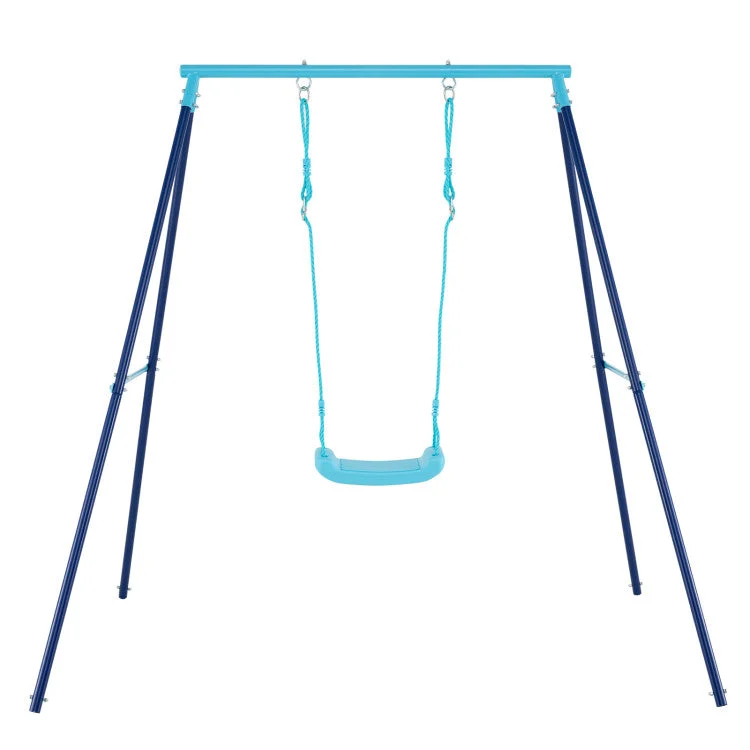 COSTWAY Outdoor Heavy Duty Metal Toddler Swing Set With Stand-Blue