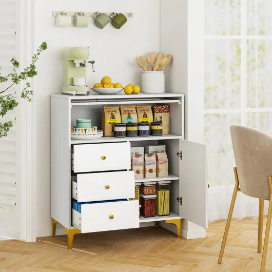 COSTWAY Chest of Drawers With Flip Up Fluted Glass Door for Bedroom Kitchen-Gray