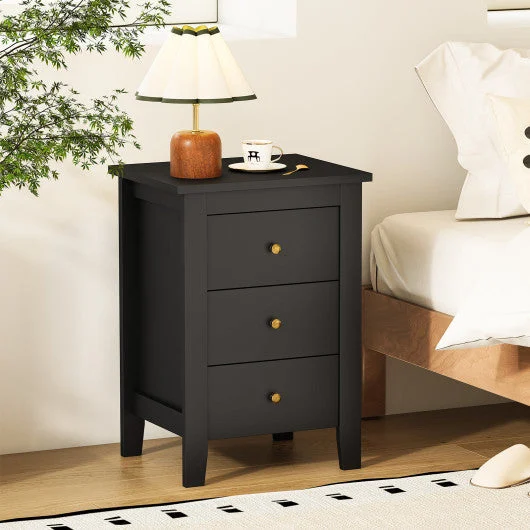 COSTWAY Nightstand End Beside Table Drawers Modern Storage Bedroom Furniture-Black