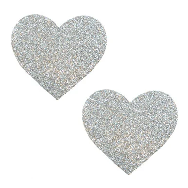 Silver Pixie Dust Glitter Heart Pasties - Adult Toys