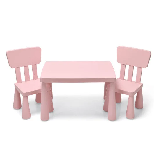COSTWAY 3 Pieces Toddler Multi Activity Play Dining Study Kids Table and Chair Set-Pink