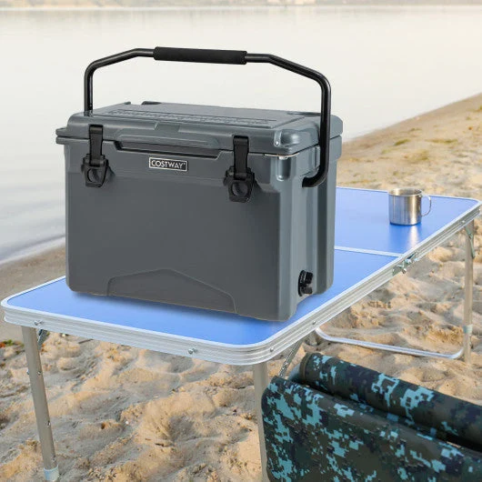 COSTWAY 25 QT Hard Cooler With Aluminum Handle and Integrated Cup Holders-Gray