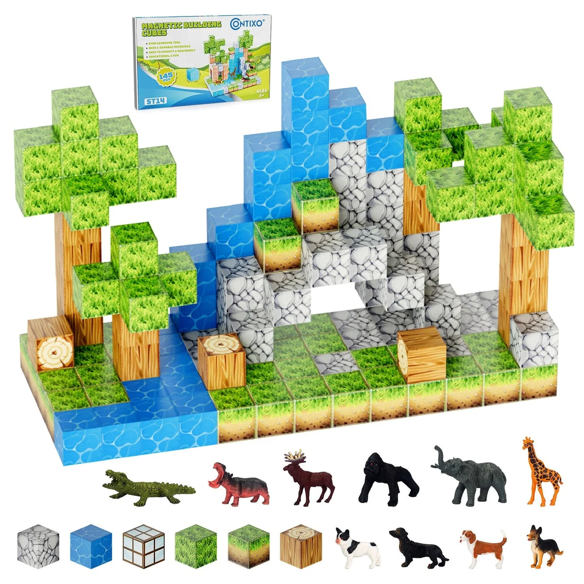 Contixo ST14 Magnetic Blocks, 145 PCS Magnetic Building Cube Game, Sensory Toys for Boys & Girls, STEM Stacking Toy Gifts for Age 3-12 by Contixo