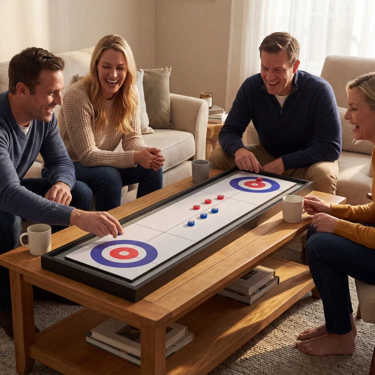 COSTWAY Shuffleboard and Curling 2 in 1 Board Game Portable 2-Sided Tabletop Shuffle Board Game