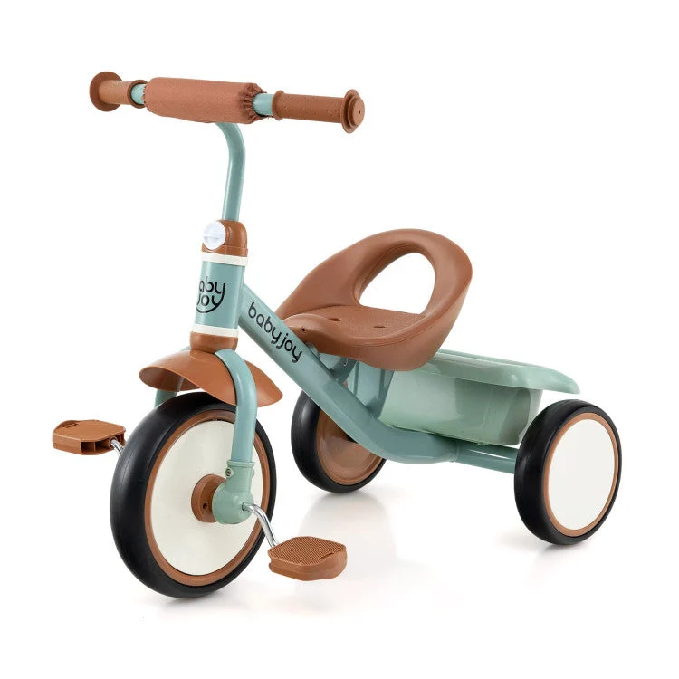 COSTWAY Toddler Tricycle Kids Trike With Adjustable Seat and Storage Basket Toddler Trike-Green