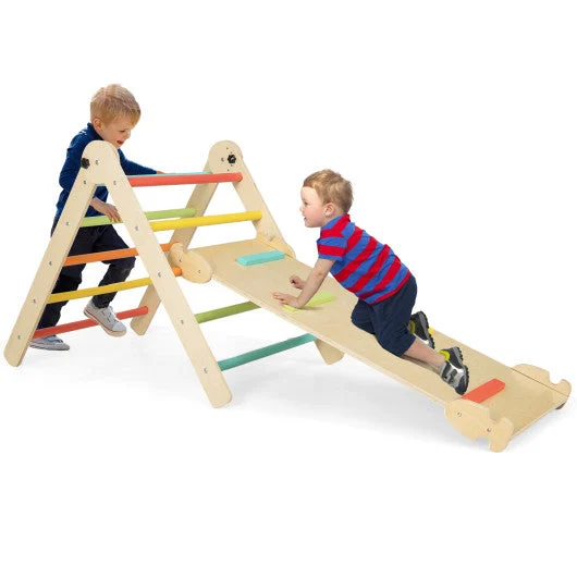 COSTWAY 3-in-1 Climbing Set Foldable and Adjustable Kids Triangle Set-Multicolor
