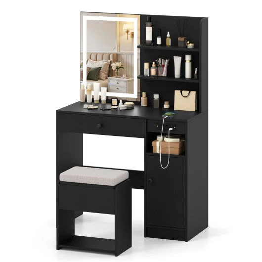 COSTWAY Vanity Desk With Mirror and Lights-Black