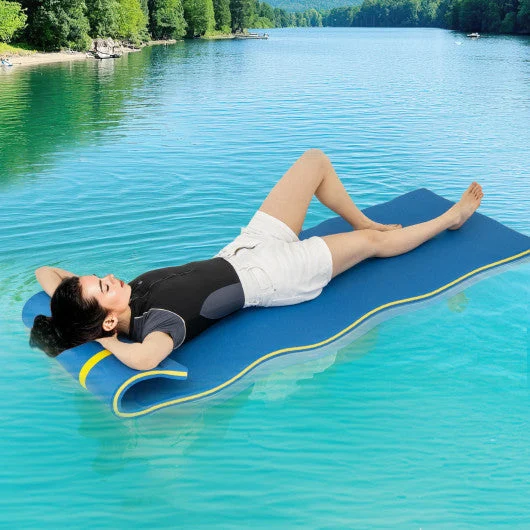 COSTWAY 7 Inches X 2 Inches Water Mat With Safety Tether and Pillow Design for Lake and Pool-Blue