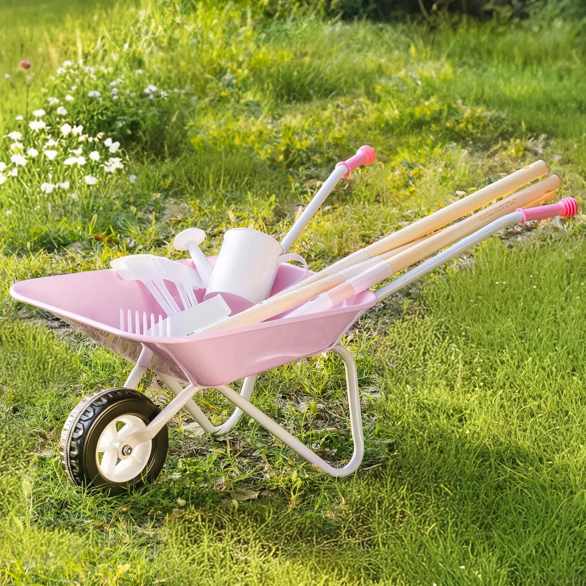 ROBUD Kids Wheelbarrow with Gardening Set - Pink