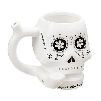 White Sugar Skull Pipe Mug - Smoke Shop