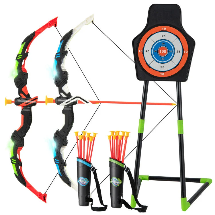 COSTWAY Youth Archery Bow Set With LED Light Up Bow and 20 Suction Cup Arrows for Kids