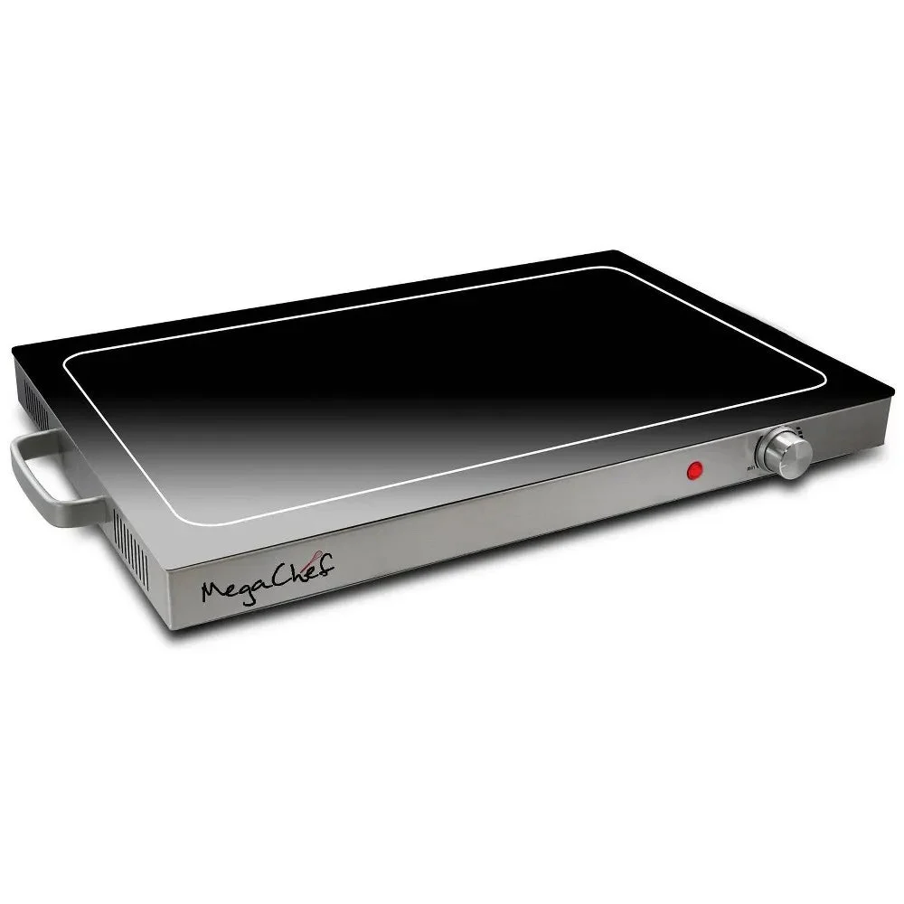Megachef Electric Food Warming Tray with Adjustable Temperature Control: Stainless Steel Buffet Server, 1500W, Silver