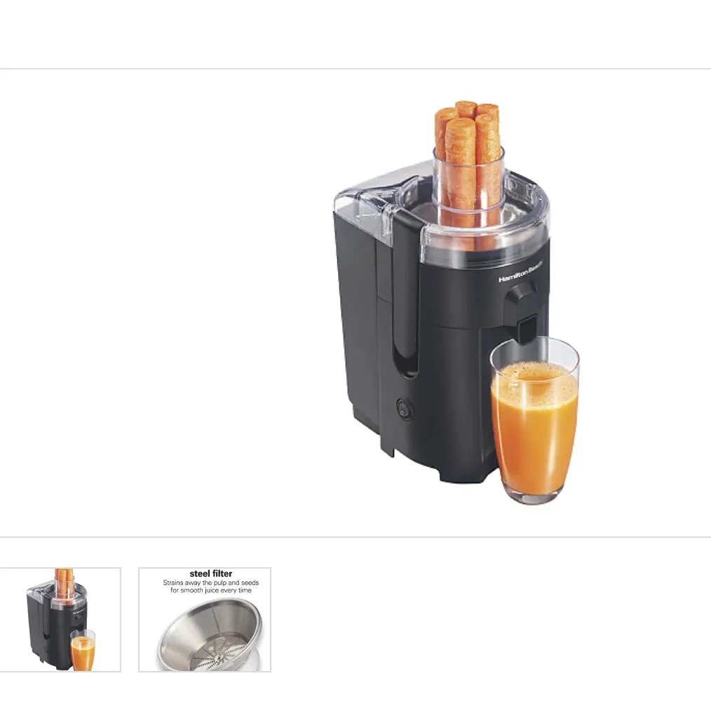 Hamilton Beach Compact Juice Extractor - 400W Juicer Machine - Black