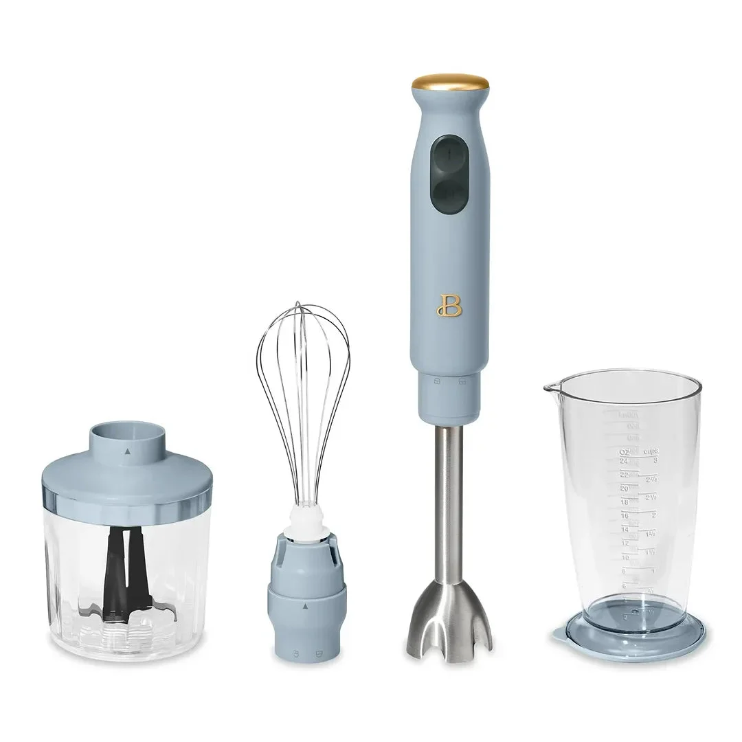 Beautiful 2-Speed Immersion Blender with Chopper & Measuring Cup - Blue