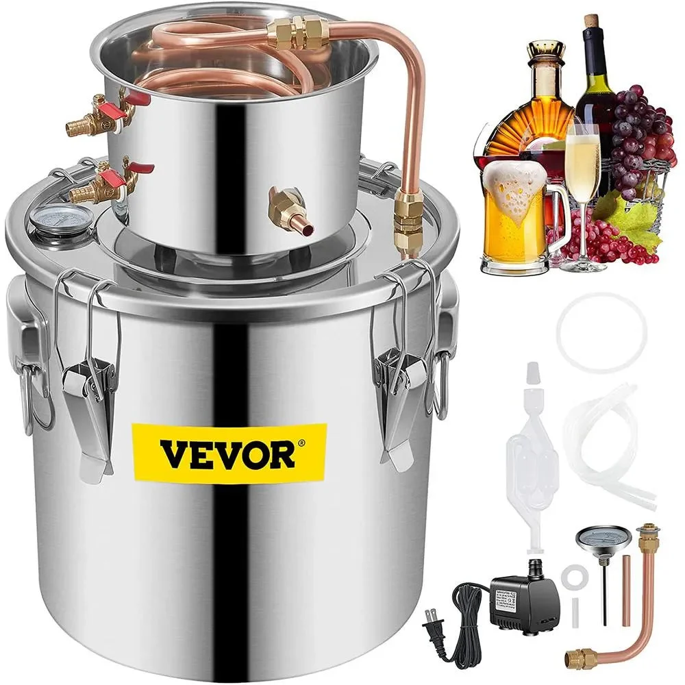 VEVOR 8 Gal. Stainless Steel Water Distiller Machine 120-Cup Build-in Thermometer Distillery Kit with Circulating Pump