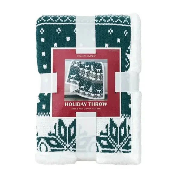 Casual living Holiday Throw Blanket 50 x 70 (127cm x 177cm) New Dog White Green