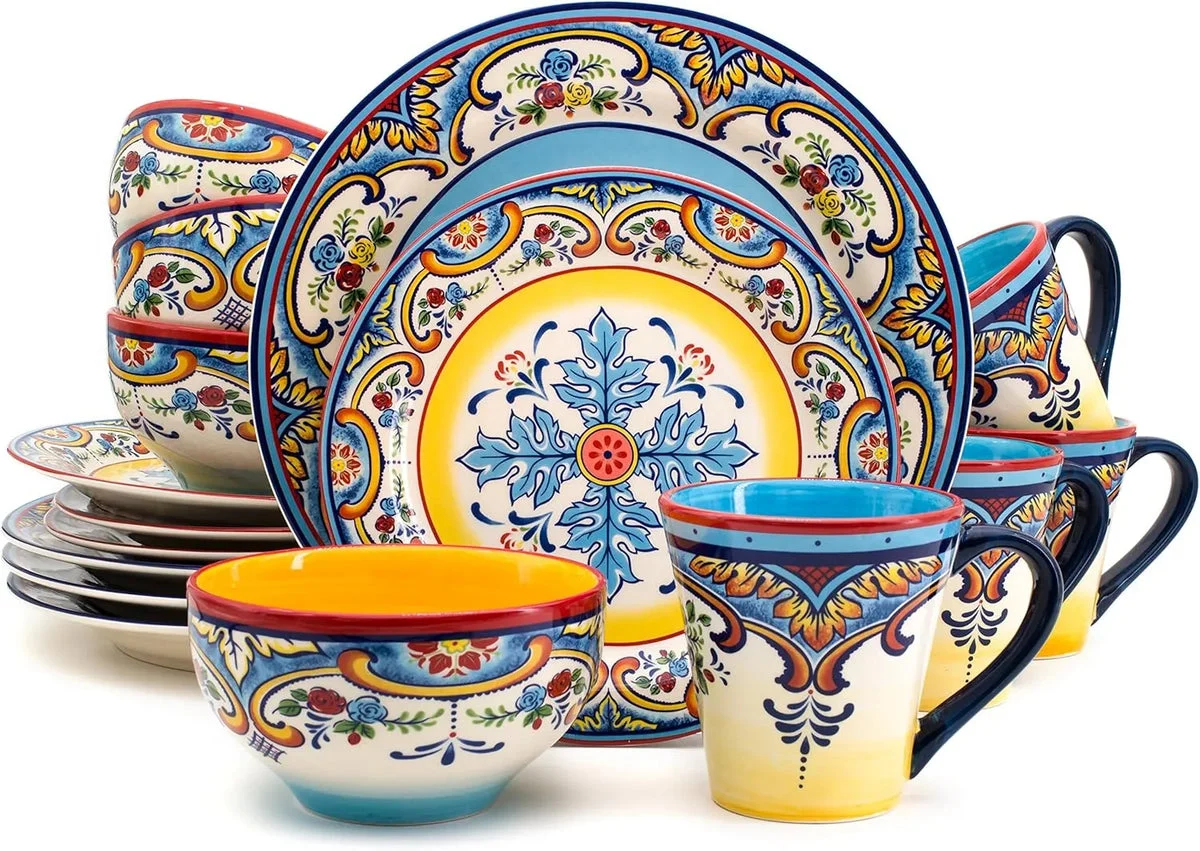 Euro Ceramica Home 16 Piece Dinnerware Set - Spanish Floral Design