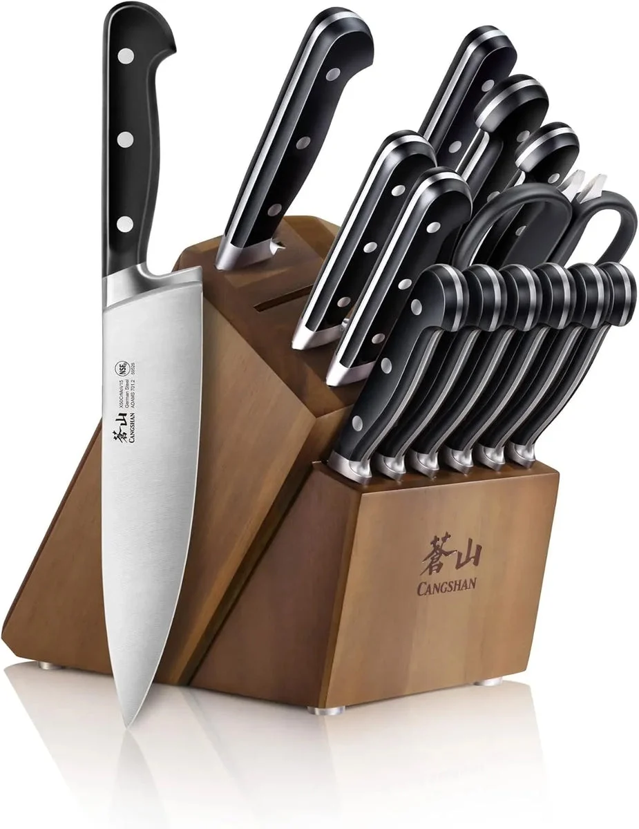 Cangshan Adams Series German Steel Forged 15-Piece Knife Block Set - Black