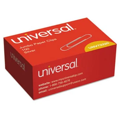 Universal Paper Clips, Jumbo, Smooth, Silver, 100/Box (a7072220) - Universal Office Products