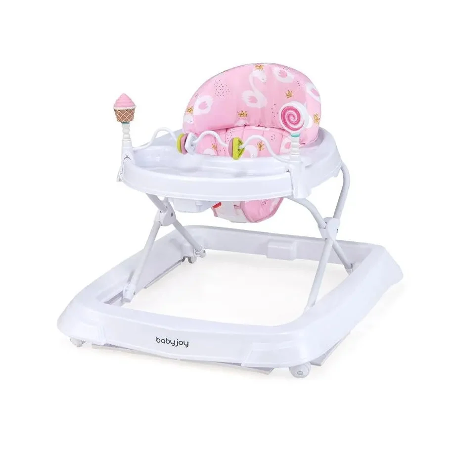 Slickblue Foldable Baby Activity Walker with Adjustable Height and Detachable Seat Cushion - Pink