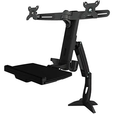 Freedom9 AMR2ACWS Dual Sit Stnd Wrkstation Clamp Stnd Mnt Foldble Kyb Try Retrctble Mouse
