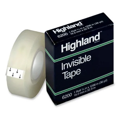 Highland Invisible Tape - 0.75" Width X 36 Yd Length - 1" Core - Writable Surface, Non-yellowing, Stain Resistant - 1 / Roll - Clear (6200341296)