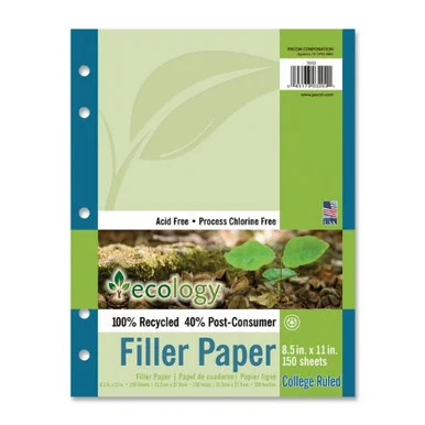 Pacon Ecology Recycled Filler Paper - 150 Sheet - College Ruled - Letter 8.50" X 11" - 150 / Pack - White Paper (PAC3202)