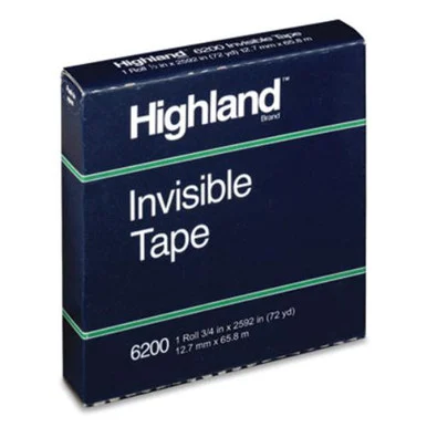 3m 6200122592 Invisible Permanent Mending Tape, 3" Core, 0.5" X 72 Yds, Clear