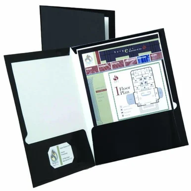 Oxford Laminated Twin Pocket Folders - Letter - 8.50" X 11" - 2 Pockets - Black - 25 / Box (ESS51706)