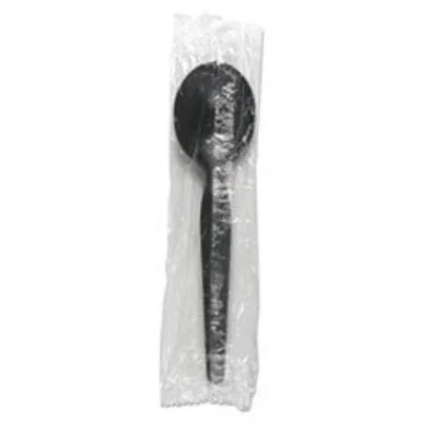 Boardwalk SSHWPSBIW Heavyweight Wrapped Polystyrene Cutlery, Soup Spoon, Black, 1000/carton