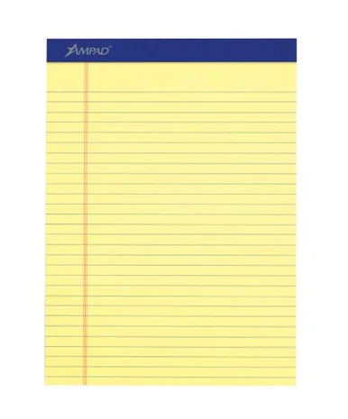 Ampad Legal-ruled Writing Pad - 50 Sheet - 15 Lb - Legal/wide Ruled - 8.50" X 11.75" - 12 / Dozen - Canary Paper (20220)