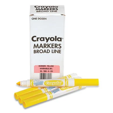 Crayola 58-7800-034 Broad Line Washable Markers, Broad Bullet Tip, Yellow, 12/box