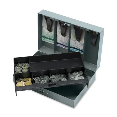 Sparco Steel Combination Lock Cash Box - 6 Coin - Steel - Gray - 3.2" Height X 11.5" Width X 7.8" Depth (SPR15508)