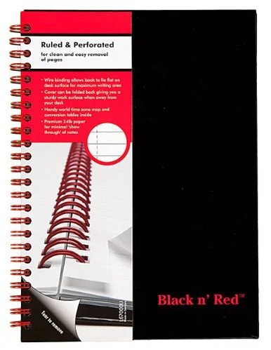 John Dickinson Black N' Red Wirebound Notebook - 70 Sheet - 24 Lb - Ruled - A5 5.88" X 8.25" - 1 Each - White Paper (L67000)