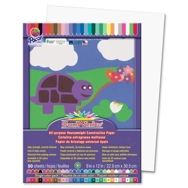 Pacon Sunworks Groundwood Construction Paper - 9" X 12" - Bright White (8703)