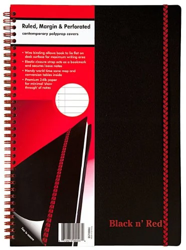 John Dickinson Black N' Red Perforated Notebook - 70 Sheet - 24 Lb - Ruled - 8.25" X 11.75" - 1 Each - White Paper (E67008)