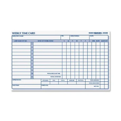 Rediform Weekly Time Card - 1 Part - 4.25" X 7" Sheet Size - Manila - 100 / Pad (4K409)