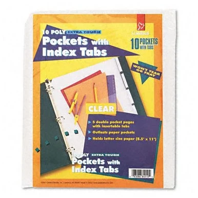 Cardinal Ring Binder Pocket - 25 Sheet Capacity - Letter 8.50" X 11" - Rectangular - Poly - 5 / Pack - Clear (84010)