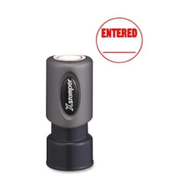 Xstamper Pre-inked Stamp - Message Stamp - "entered" - 0.63" Impression Diameter - Red - Recycled - 1 Each (xst-11418)