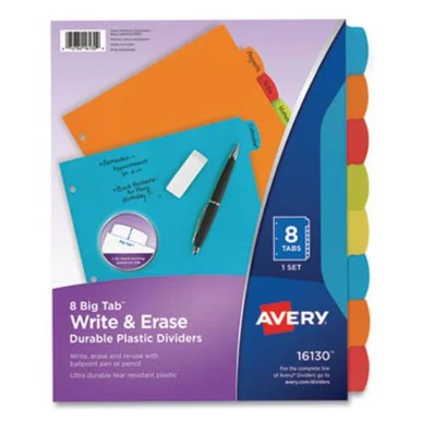 Avery Dennison 16130 Big Tab Write And Erase Durable Plastic Dividers, 8-tab, Letter, Assorted, 1 Set
