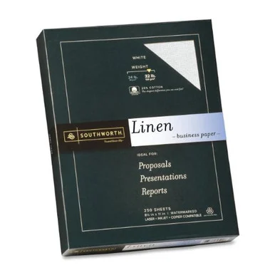Southworth Linen Business Paper - Letter - 8.50" X 11" - 32 Lb - Recycled - Linen, Textured - 250 / Box - White (J558C)