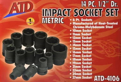 Atd Tools ATD-4106 14 Pc. 1/2" Drive 6 Point Metric Standard Impact Socket Set 4106_59
