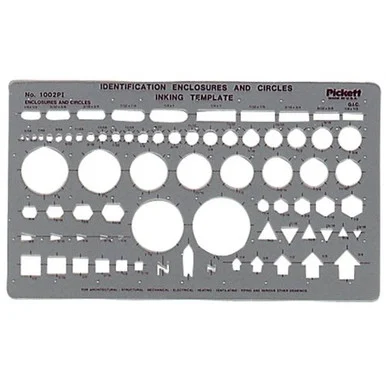 Chartpak Circles & Identification Template - Circle, Square, Hexagon, Rectangle, Diamond, Directional Arrow - 5.9" X 10" - Gray (1002PI)