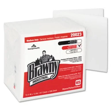 Georgia Pacific 20023 Brawny Industrial Medium Duty Drc Wipers, Quarterfold, 12 1/2 X 13, White, 65/pk