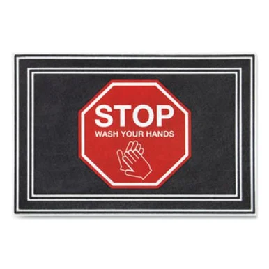Apache Mills 3984528832X3 Message Floor Mats, 24 X 36, Charcoal/red, "stop Wash Your Hands"