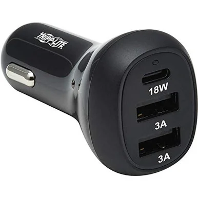Tripp Lite USB Car Charger 3-Port 36W Max Charging USB C, 2 USB-A Black (u280-c03-36w-1b)