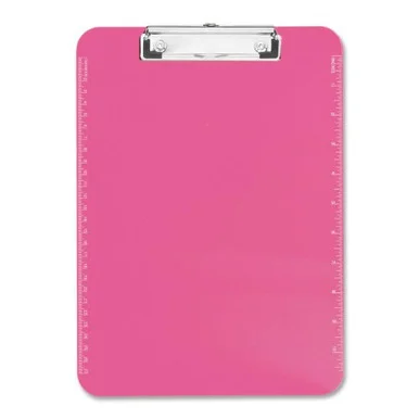 Sparco Translucent Clipboard - 9" X 12" - Low-profile - Plastic - Neon Pink (SPR01868)