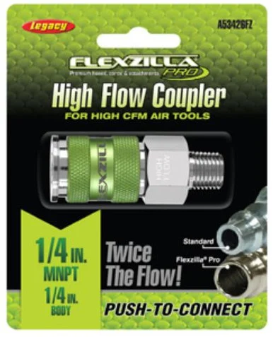 Legacy Manufacturing A53426FZ Flexzilla Pro High Flow Coupler, 1/4" Mnpt, 1/4" Body