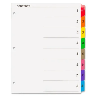 Sparco Color Coded Indexing System - Printed1-8 - 8.50" X 11" - 8 / Set - White Divider - Multicolor Tab (SPR21901)