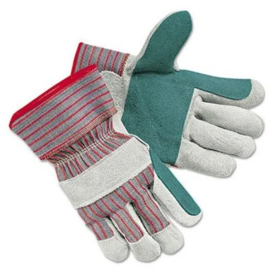 Mcr Safety MPG1211J Double Leather Palm Gloves - Cut Resistant, Abrasion Resistant, Breathable - Leather, Cotton - 1 / Pack - White, Red